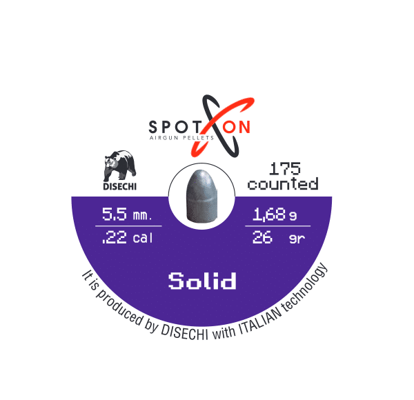 Βλήματα Αεροβόλων Solid 5,5 mm - κουτί 175 τεμ / βάρος 1,68 grams - 26 grains